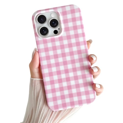 Coque iPhone 15 Pro vichy rose souple fine protection efficace contre chutes et rayures