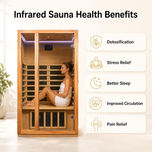 Image of Infrared Sauna,Low EMF,1-2 Person Sauna,Premium Wood,Indoor Sauna