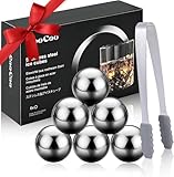 EooCoo Stocking Stuffers for Men, 6 Pack Reusable Whiskey Stones Set, Stainless Steel Ice Balls Kit for Drinking, Christmas Bourbon Whiskey Gifts for Husband, Boyfriend, Dad, Beer Lover