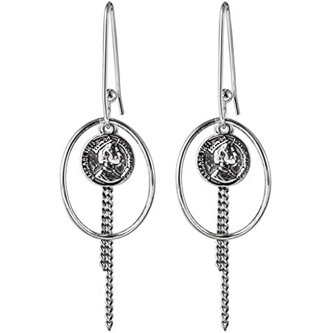 MIYUAN 925 Silver Round Coin Tassel Earrings Hip Hop Retro Style Earrings Cover