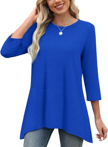 Image of OFEEFAN Tunic Tops for Women Loose Fit Dressy 3 /4 Length Sleeve Womens Tops with Asymmetrical Hem S-4XL