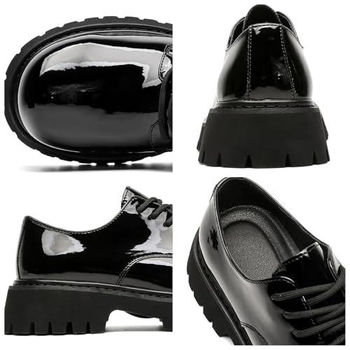 Patent Leather Chunky Platform Lace-Up Dress Oxford Shoes for Men Classic Round Toe Non-Slip Lug Sole Business Prom Work Wedding Formal Derby Shoes2