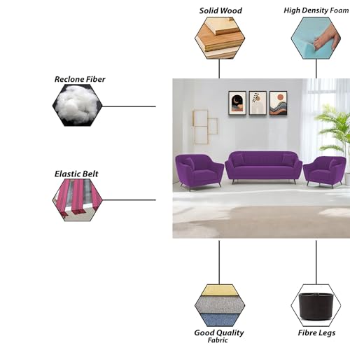 Image of Atticus 3+1+1 Seater Sofa Set for Living Room (Purple Colour) Premium Fabric Sofa