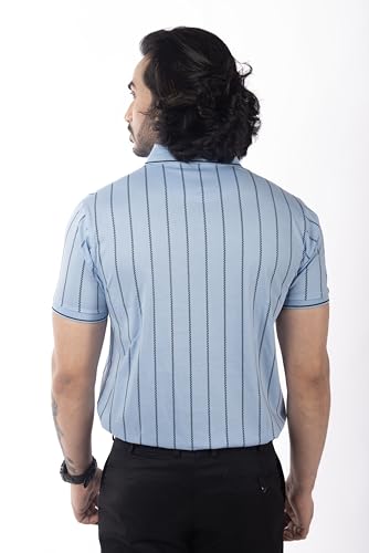Image of Men's Polo T- Shirts Collar Neck Half Sleeves, Regular Fit, Cotton Mercerized Collection with All Over Vertical Printed Stripes /Comfortable and Soft