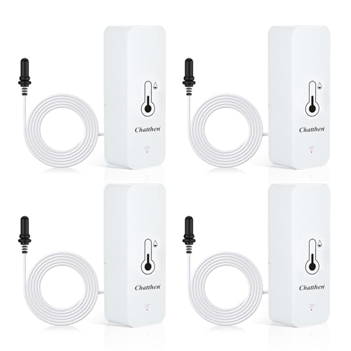Wlan Thermometer, Smart Kühlschrankthermometer App Monitor, Daten Export Fahrenheit/Celsius(℉/℃), hygrometer Wlan Thermometer Innen Außen für Gewächshaus, Aquarium, Kühlschrank, 4 Packs