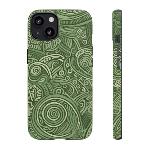 Coque iPhone 13 anti rayures motif tribal abstrait vert coque rigide mate fine