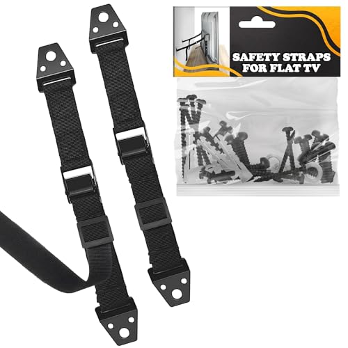 TV Straps Safety for Flat Screen - Anti-Tip TV Safety Straps for Furniture Anchoring, Easy to Setup and Hold-Up to 330 lbs, Adjustable 19'-39' Length Flexible Nylon, Wear-Resistant