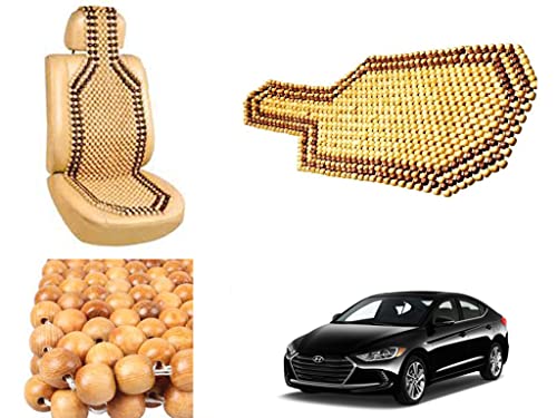Image of Car Bead Seat Wooden Beads Cushion Cover Pad for Hyundai Elantra 2018, Acupressure Sitting Seat Cover | Cream Color - Pack of 1