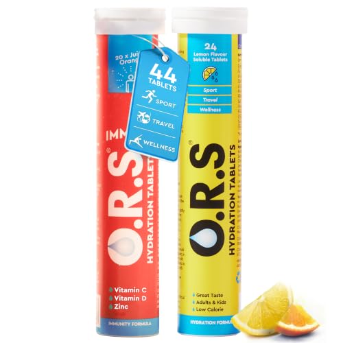 Image of O.R.S. Original & Immune Hydration Tablets Starter Bundle, 2 Pack (Lemon + Orange) | Vegan Electrolytes with Vitamins & Minerals for Rehydration & Recovery | Oral Salts for Electrolyte Replacement
