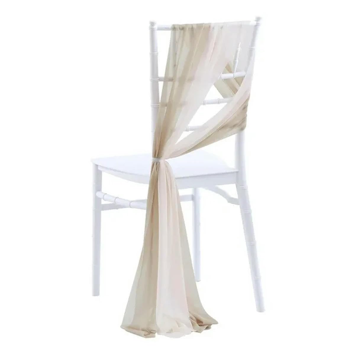 10/50 pcs as Chiffon Chair Sashes Wedding Chair Decoration for Aisle Party Banquet Event,17x275cm Long-Beige and white-50 pcs — image 1