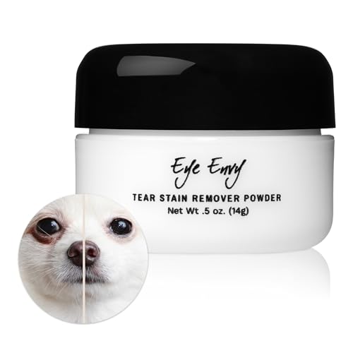 Eye Envy Tear Stain Remover Powder for Dogs and Cats. 100% Natural, Safe. Apply Around Eyes. Absorbs and Repels Tears. Keeps Area Dry. Treats The Cause of Staining. Made in The USA. (.5 oz)