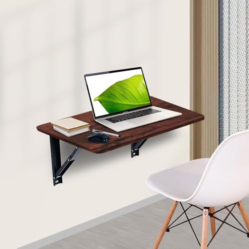Image of wow craft Foldable Wall-Mounted DIY Study Table with Round Corners | Compact Work & Computer Desk | 24x16 Inch | Brown