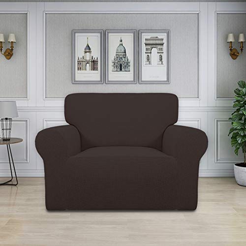 Image of Easy-Going Stretch Oversized Chair Sofa Slipcover 1-Piece Couch Sofa Cover Furniture Protector Soft with Elastic Bottom for Kids Spandex Jacquard Fabric Small Checks Chocolate
