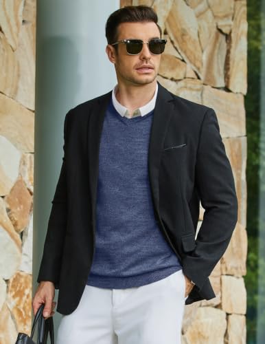 Image of COOFANDY Mens Casual V Neck Sweater Knit Slim Fit Long Sleeve Pullover Top