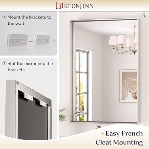 Image of Keonjinn 48x24 Inch Nickel Bathroom Mirror for Over Sink, Rectangular