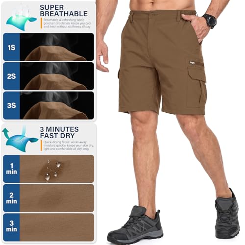 Image of Jessie Kidden Mens Cargo Shorts Expandable Waist Quick Dry Hiking Shorts