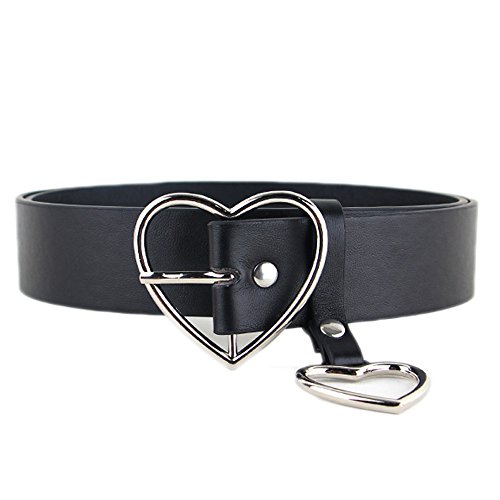 szzoqdz Women Lady Fashion Gold Silver Heart Buckle Belt Leather Jeans Dress Waist Band (Silver-3.3CM)