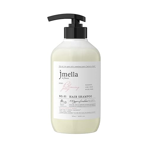 jmella EN FRANCIA Blooming Peony Shampoo 33.8 onzas con fragancia de lujo - Libre de químicos - Extracto de hoja de fresa -17 tipos de complejo de