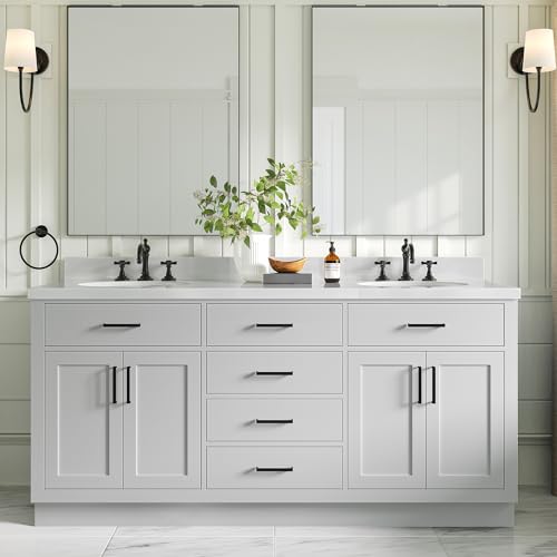 ARIEL 73" Grey Double Vanity, 1.5" Edge Pure White Quartz