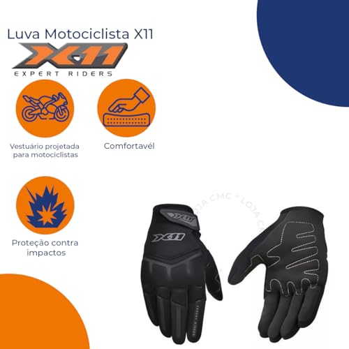 Luva X11fit X Touchscreen Motoqueiro motoboy Moto Bike Sktate (PRETO/MASCULINA, Médio)