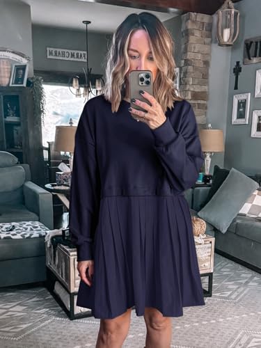 Image of Dokuritu Sweatshirt Dress Women Crew Neck Long Sleeve Patchwork Pullover Tops Flowy Oversized Sweatshirt Mini Dress