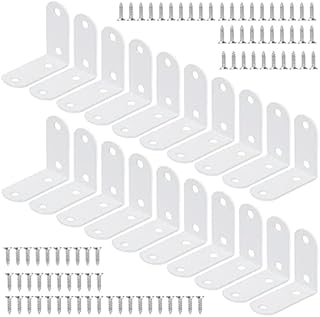 JatilEr 20 Pcs Corner Bracket 50 * 50 mm, White Right Angle Brackets 90 Degree Corner Brace Metal L Brackets Metal with 80 Screws for Wood Furniture Fixation