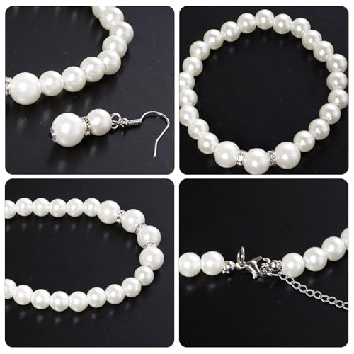 Jmkcoz Women Jewelry Set Faux Pearls Choker Necklace Bracelet Earrings Bridal Wedding Jewelry Sets for Brides Bridesmaid Wedding Party (Style 13) by Jmkcoz - Used condition - Image 3