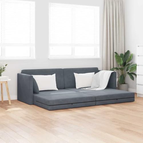 Yunovire Sofá cama de terciopelo convertible con cojín, color gris oscuro, 213 x 70 x 77 cm