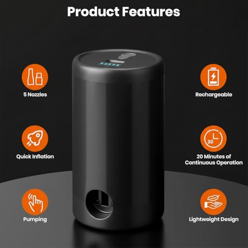 Image of Portable Electric Vacuum Pump for Storage Bags Inflate Deflate Cordless 1500mAh Rechargeable Air Pump with Multiple Nozzles, Type C Charging Compression Clothes, Blankets, Pool Floats