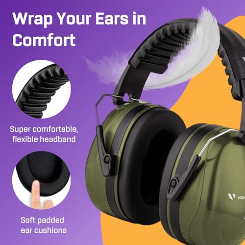 Vanderfields Hearing Protection Ear Muffs for Noise Reduction, 33dB Certified, Noise Cancelling Safety Ear Protection for Shooting, Adult Headphones for Lawn Mowing, DIY, Construction, Woodworking - Image 6