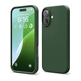 elago プレミアム 液体 シリコン ケース iPhone 16 対応 ケース 全面保護 耐衝撃 薄型 携帯ケース 傷防止 ソフトマイクロファイバー裏地 6.1インチ(アルパイングリーン)