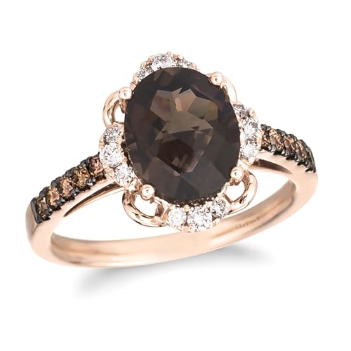 LE VIAN 2/5 Carat White and Chocolate Diamond Round Halo Ring for Women with 2 1/2 Carat Smoky Quartz | 14k Rose Gold Anniversary Ring for Her (White/Brown, 0.40 cttw) Wedding Promise Band Size 7