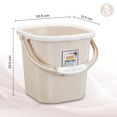 Image of RATAN PLASTICWARE Premia Bathroom Set (Bucket 5L X 1) + (Bucket 25L X 1) + (Mug 1.5L X 1) + (Small Stool X 1) - Desert Rose|Easy to Carry | Perfect for Use in Bathrooms, Kitchen & Wet Utility Areas