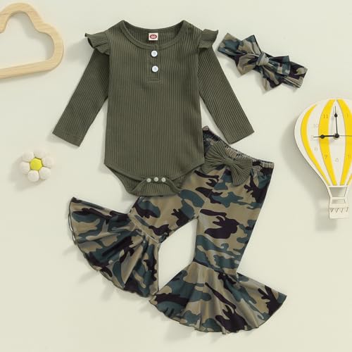 Mubineo Baby Girl Clothes Romper Pant Outfits Long Sleeve Bodysuit Tops Fashion Newborn Floral Bell Bottom Pant Outfit3