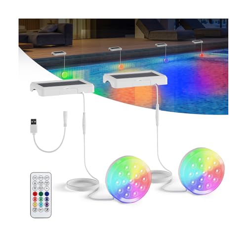 QOLNBY 2-in-1 Solar Pool Lights, USB Rechargeable Pool Lights with