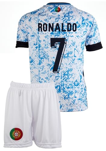 Amdrabola Ronaldo #7 Kinder Trikot für Kinder,2024 Fußball-Trainingstrikots für Jungen,mit Shorts (Weiß,152)