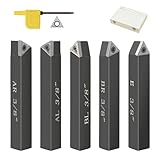 HAowosi Metal Lathe Cutting Tools,5 Sets of 3/8' Carbide Metal Cutting Tool Bits Kit,Indexable Lathe Turning Tool,Carbide Lathe Tools For Metal