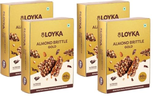 Image of LOYKA Almond Brittle Gold Choco Box 14 Pcs (Pack of 4) | Premium Chocolate Gift Hamper | Choco & Nut Dryfruit Delicacy | Roasted California Almonds (40%),Dark Choco,Salted Caramel,Any-Time Snack