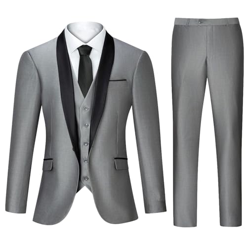 Men 3 Pieces Formal Business Notch Lapel Slim Fit Tuxedo Blazerss Set Blazerss Vest Pants Indigo