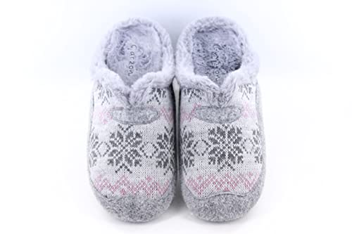 Garzon - Zapatillas Casa para Mujer Color: Gris Talla: 37 - Suela goma. Abierta talón con dibujo copos de Nieve..