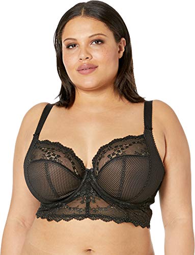 Elomi Women's Charley Bralette: Fashion-Forward Longline Style with Plunge Neckline. Three-Piece Cups, Stretch Lace, Diamond Mesh Fabric. UK Sizes E-HH, US Sizes DDD-L Black