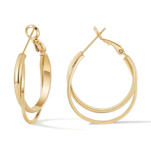 Gacimy Gold Plated Criss Cross Hoop Earrings for Women, 25MM Small Hoops