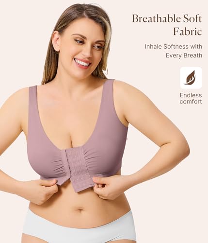 Image of BRABIC Front Closure Post Surgery Minimizer Bras for Women Full Coverage Surgical Wireless Comfort Everyday Bras