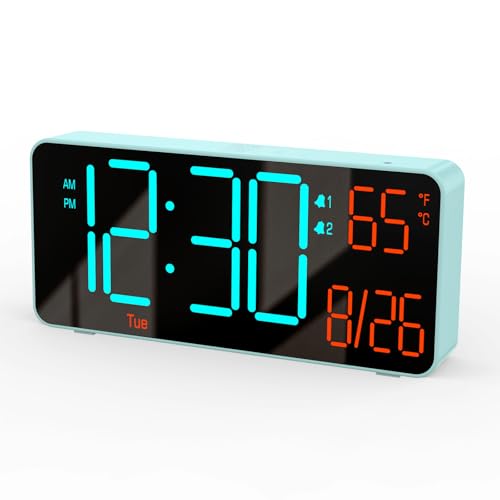 KOSUMOSU Alarm Clock 6.7in Blue Digits, Auto Dimming
