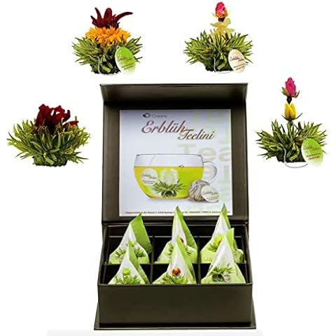Creano 6 Teeblumen Geschenkbox grüner Tee ErblühTeelini in edler Magnetbox Cover
