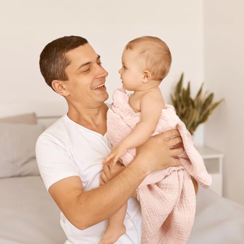 Image of lulumoon Muslin Swaddle Blankets for Baby: 100% Cotton Receiving Blankets | Breathable Wrap for Newborn Swaddling - Nursery Gift for Baby Girls (LightPink Flower)