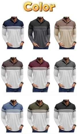 Men's Polo Shirt Long Sleeve Slim Fit Spring Fall Striped Patchwork Button Work T-Shirts