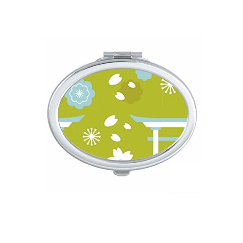 Miroir de poche japonais ovale au motif sakura blanc vert bleu compact