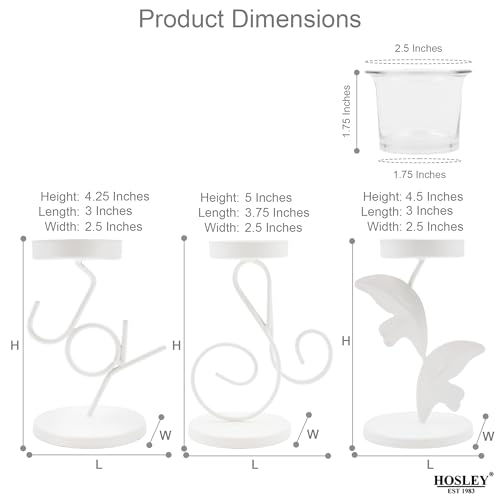 Image of Hosley Clear Glass Tealight Candle Holders|White Tealight Candle Holders with Glass Holders Perfect for Home Decor, Birthday,Wedding,Parties,Tabletop,Centerpiece| Pack of 3, with Pack of 3 Tealights
