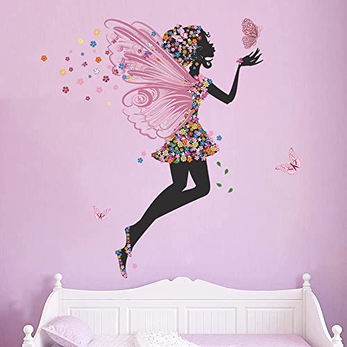 Supzone Butterfly Girl Wall Stickers Flowers Fairy Wall Decal Removable Vinyl Wall Art Stickers For Girls Baby Nursery Kids Bedroom Living Room Bathroom Wall Decor Mural… #TOP2